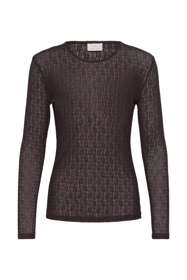Kaffe longsleeve kant donker rood bruin aubergine model KAallison fudge