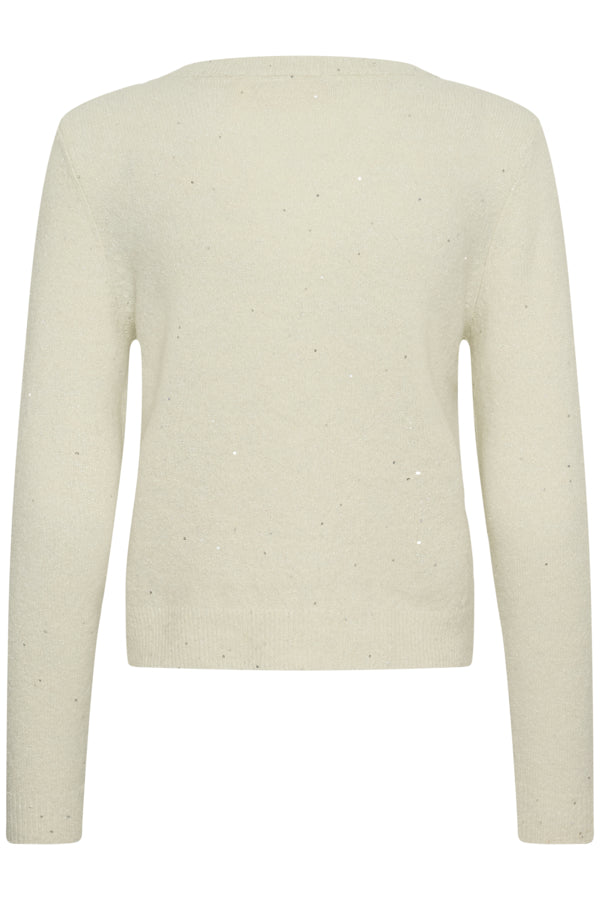 Cream offwhite trui met sparkle detail model CRJolli Knit O-neck Pullover  Whisper White 
