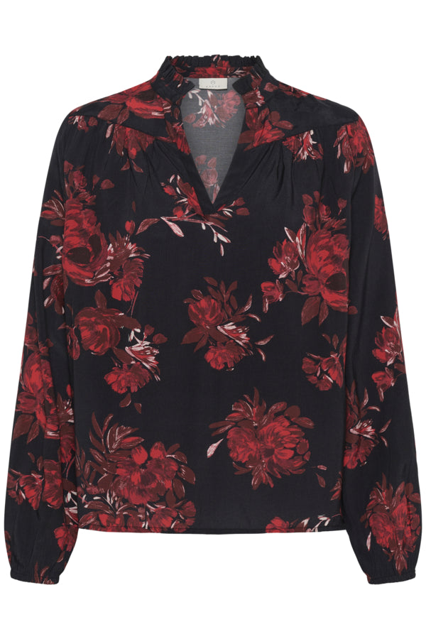 Kaffe blouse zwart met rode bloemen print KAhope Blouse Black/Red Flower Black