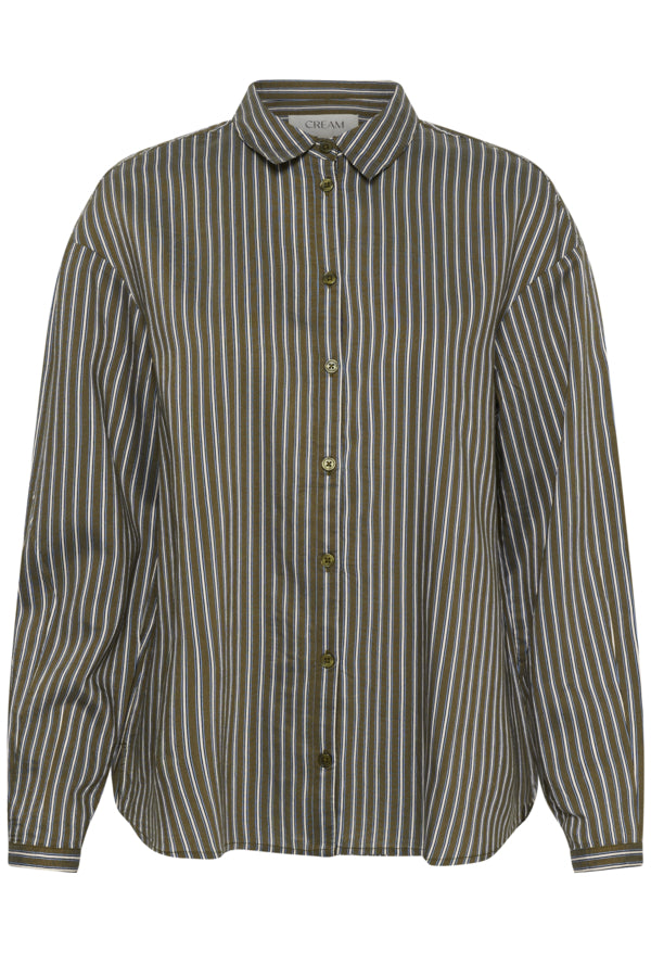 Cream blouse strepen groen blauw pinstripe model CRMicca Shirt Olive Stripe  Green