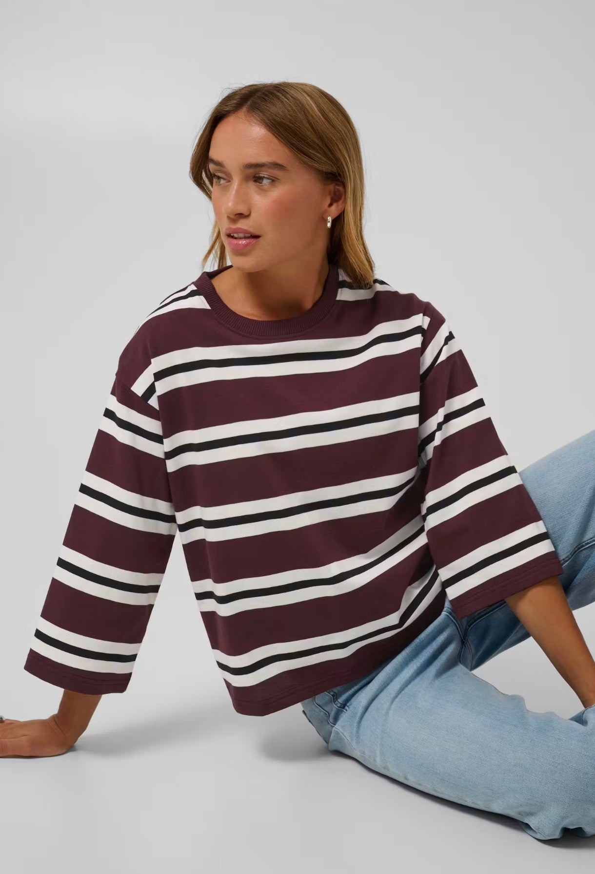 Kaffe longsleeve bordeaux strepen model KAwinny T-shirt fudge 