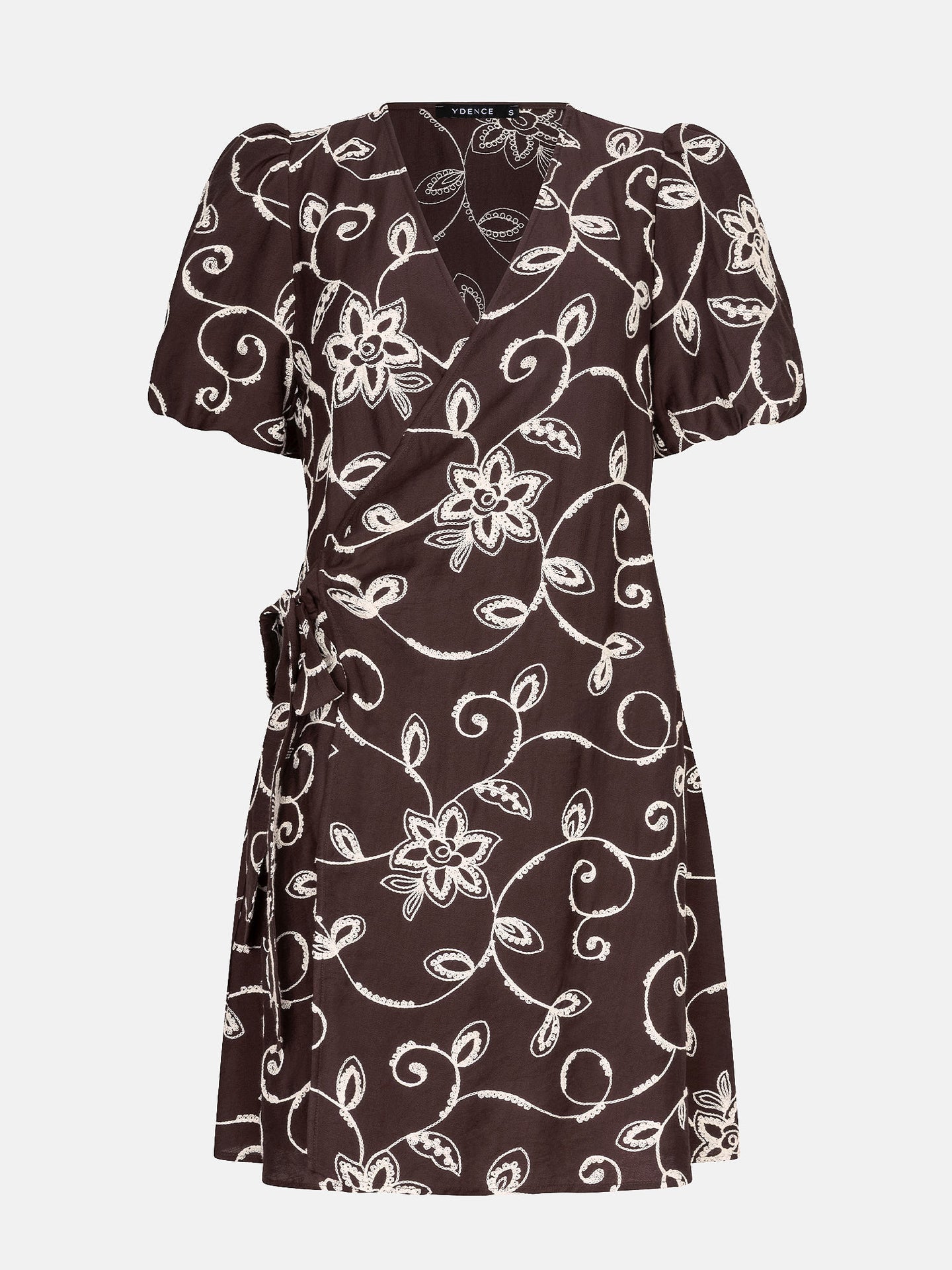 Ydence jurk bruin met offwhite borduursel model Dress Saphira Dark brown