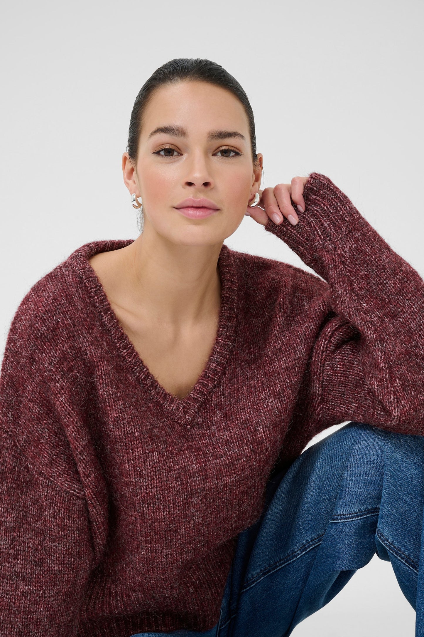 Kaffe trui bordeaux rood model KAtrina pullover Windsor Wine Melange