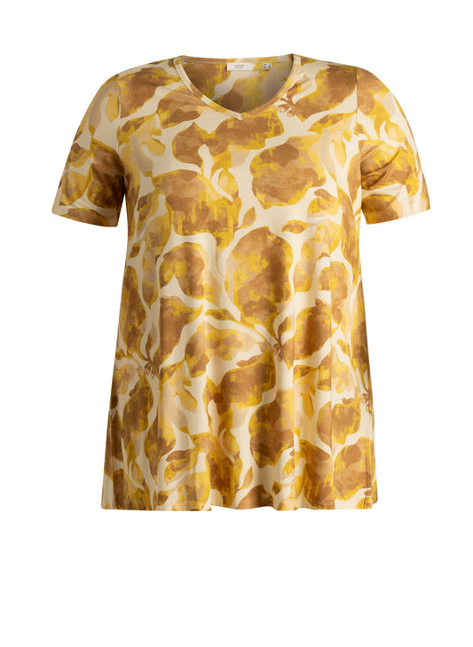 Yest Curve tuniek geel zandkleurige print model Ankie Essential Raffia multi colour A006402