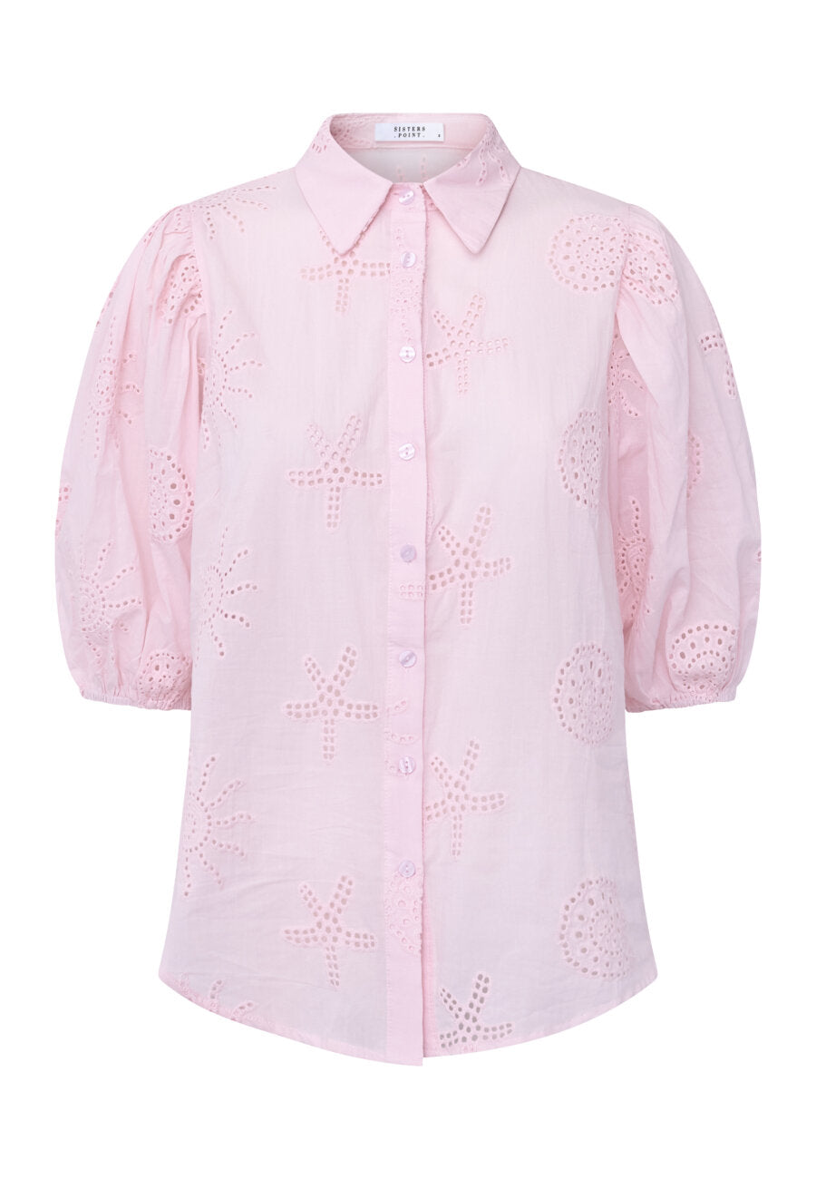 Sisters Point blouse licht roze met broderie model Ella sh78 soft rose