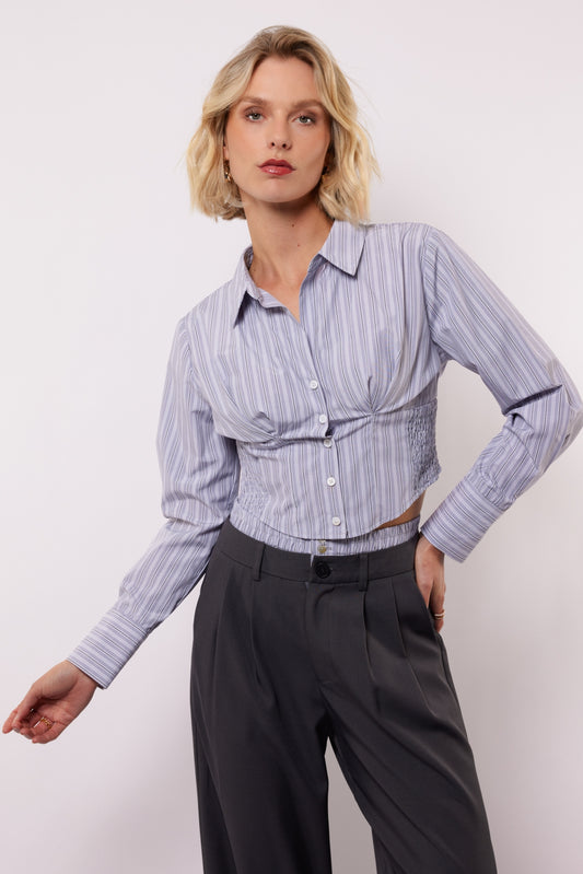Fluresk blouse pinstripe licht grijs model Nivya blouse light gray