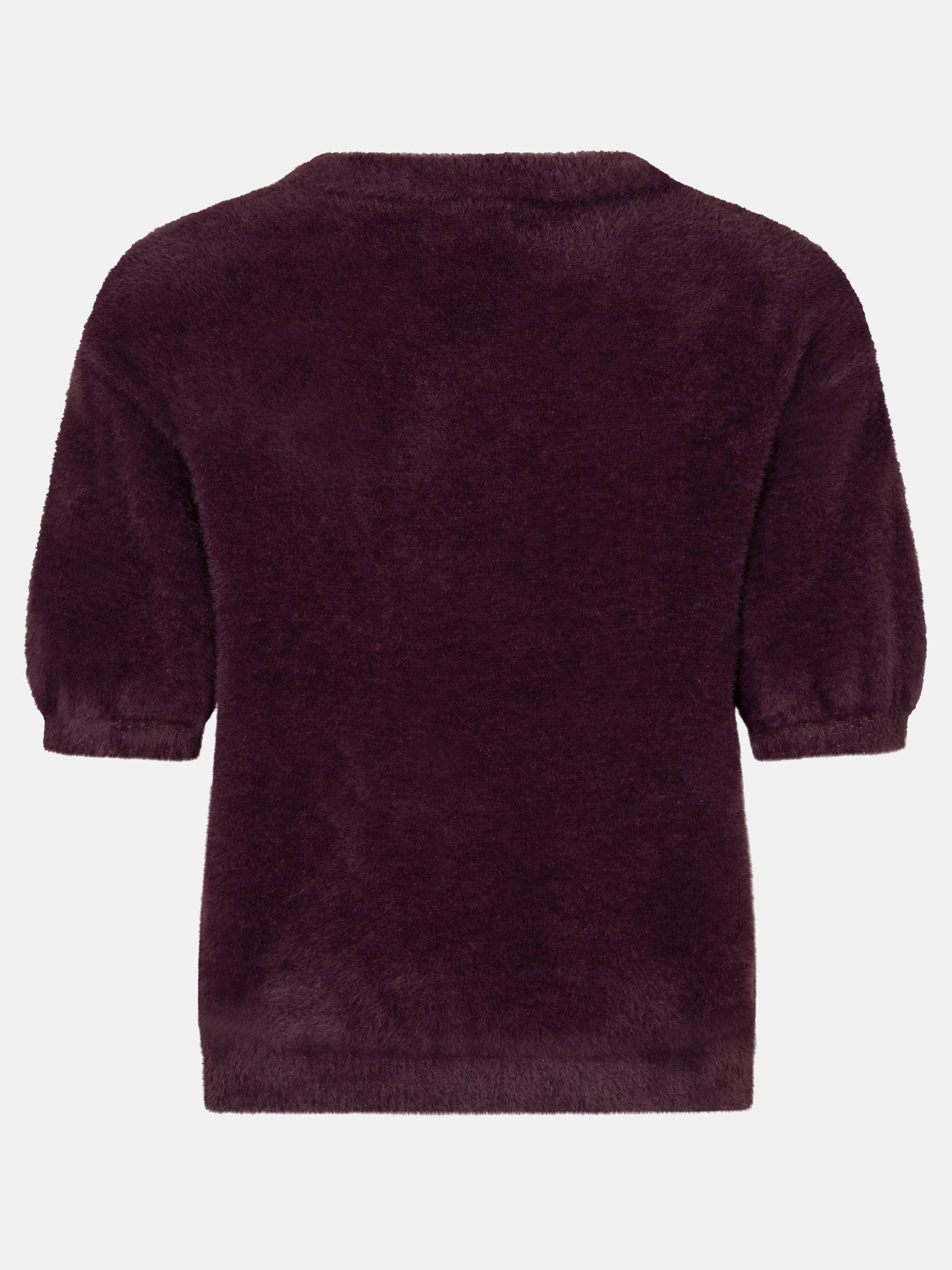 Ydence trui fluffy korte mouw plum bordeaux model Knitted top Mary Aubergine