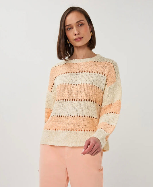 Esqualo trui gestreept zalm met beige model Striped Sweater Ecru Bellini