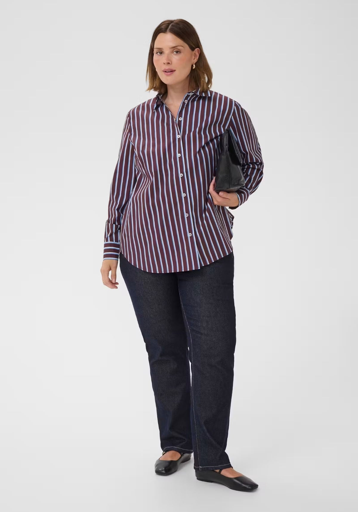 Kaffe Curve blouse bordeaux met blauwe strepen model KCsavina Overhemd fudge