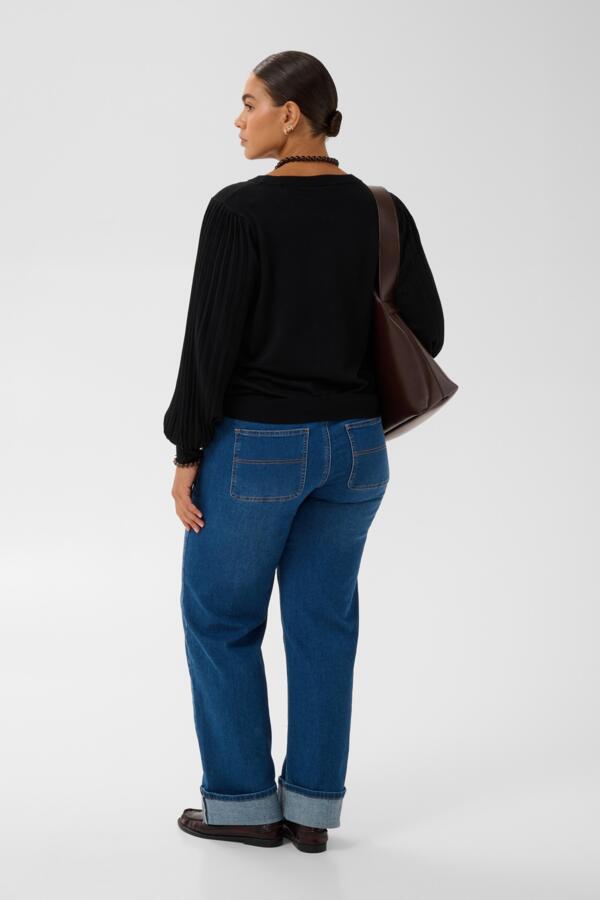 Kaffe Curve trui zwart plooien op mouw model KCloni Pullover