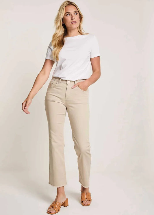 Para Mi jeans zandkleur model Mila (Mini Flare) Moraira Vintage light taupe lengte 28