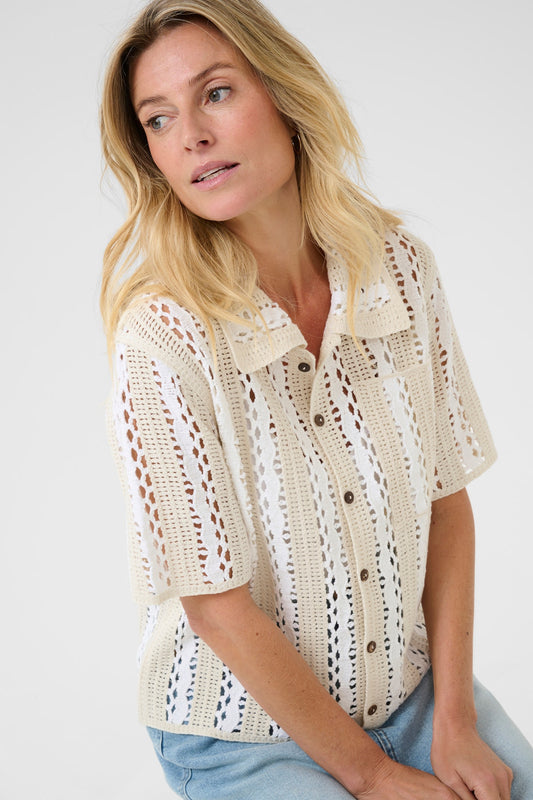Cream polo gehaakt vestje beige zandkleur model CRhoney knit shirt