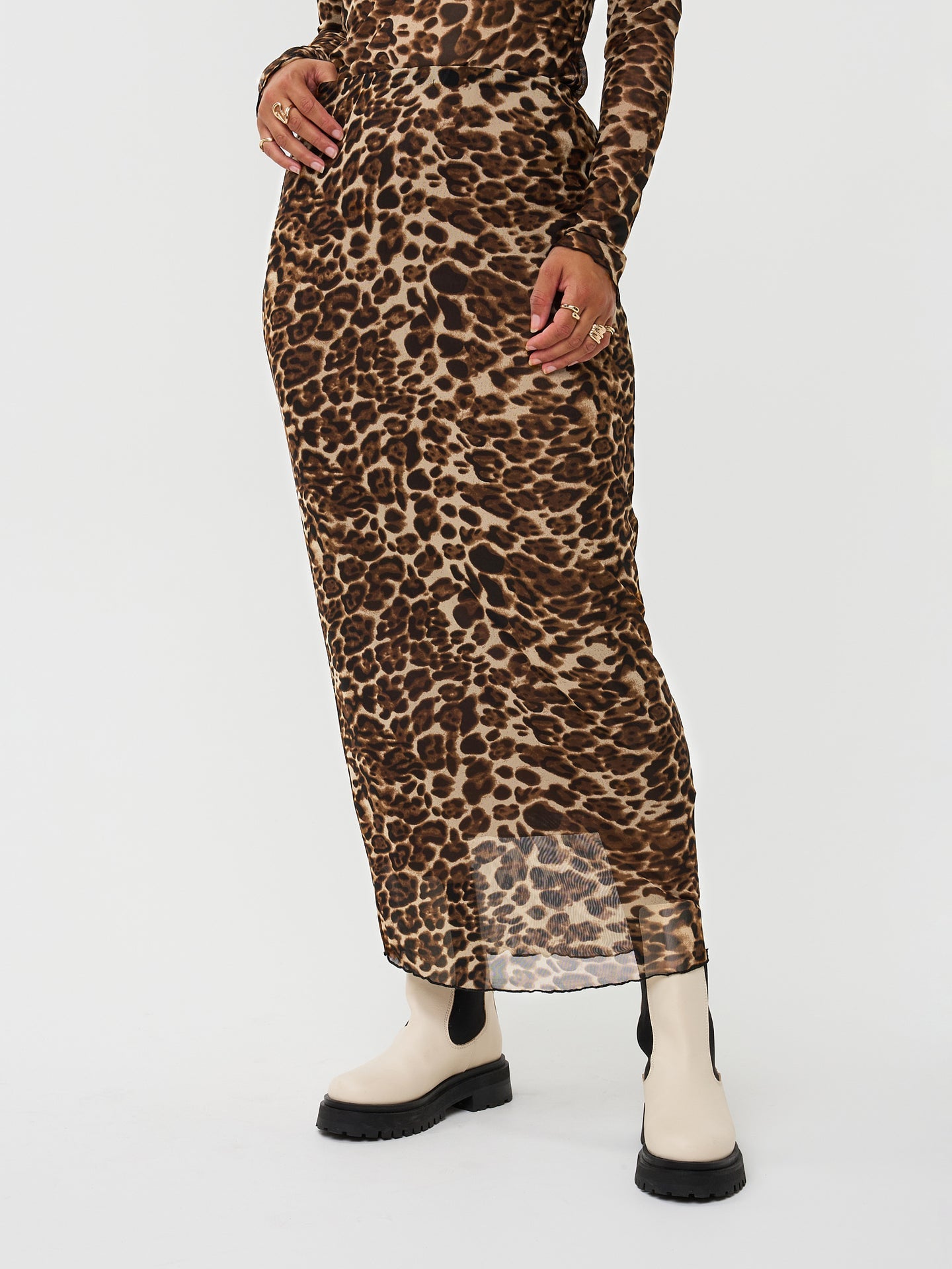 Ydence rok panterprint lang model Skirt Safia Leopard