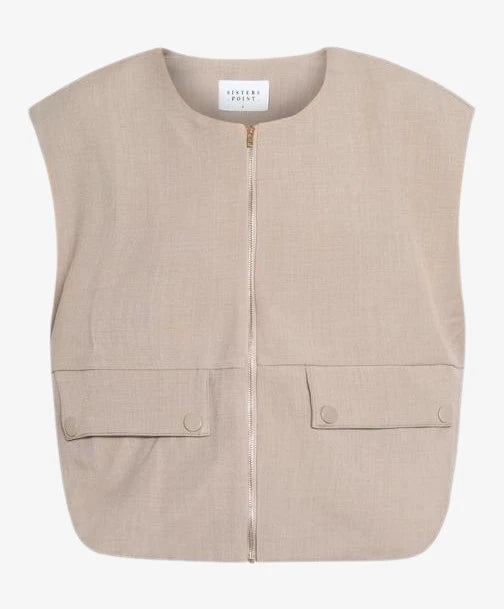 Sisters Point zand kleurig gilet met rits model Garwin Sand