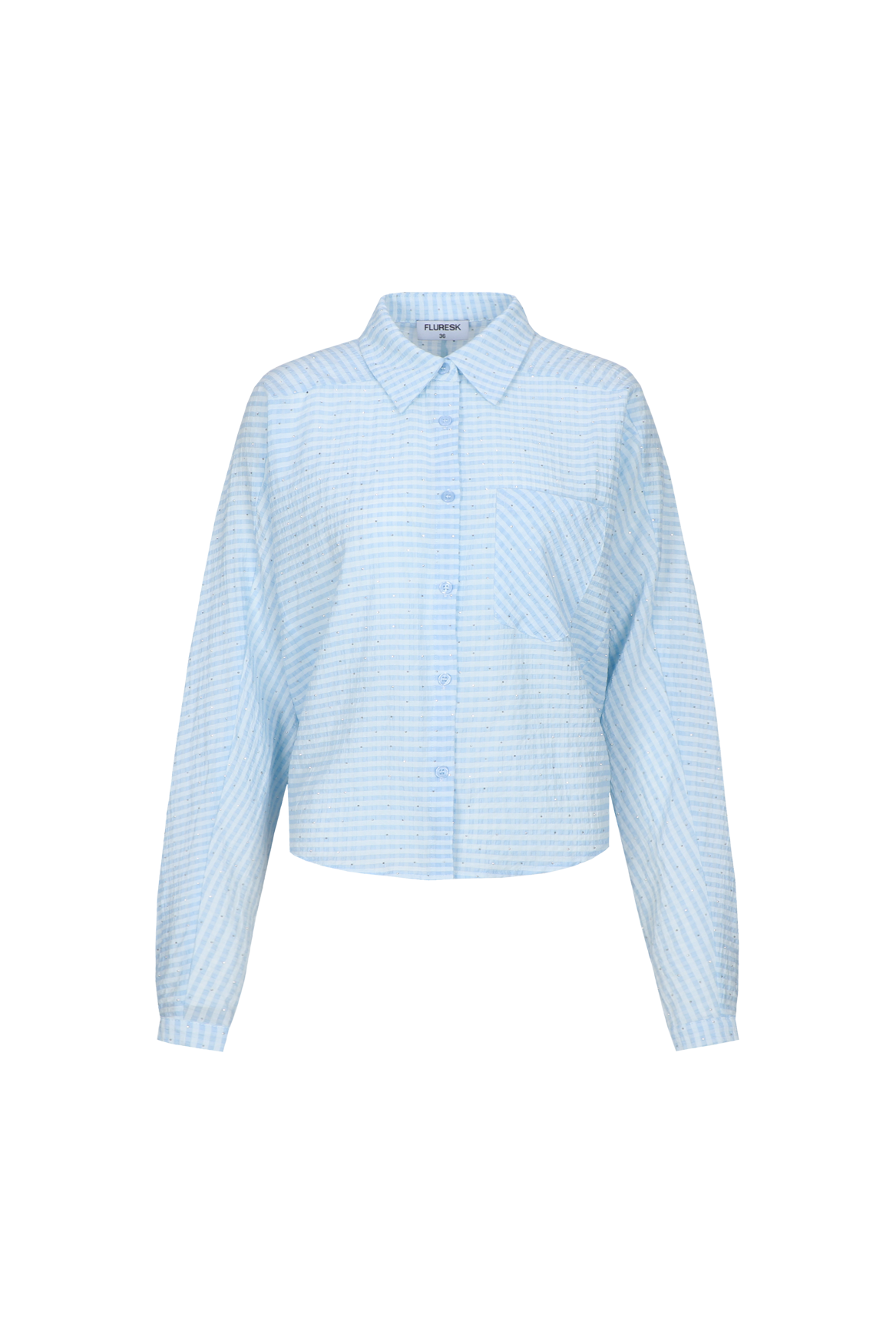 Fluresk blouse lichtblauw Vichy print met strass steentjes model Benja Celestial blue