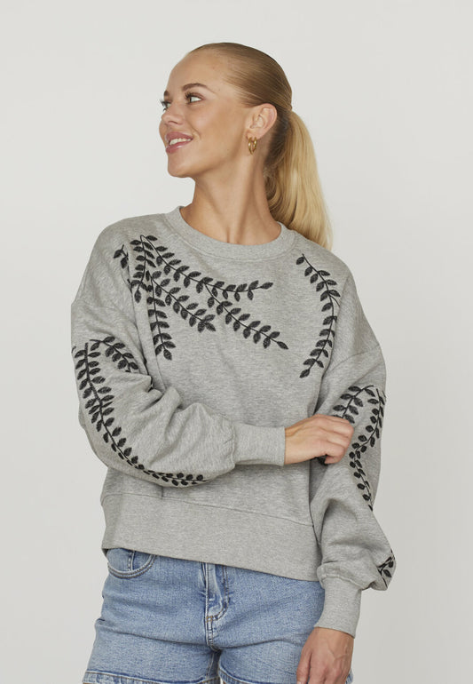 Sisters Point sweater grijs met zwart borduursel model Hike 