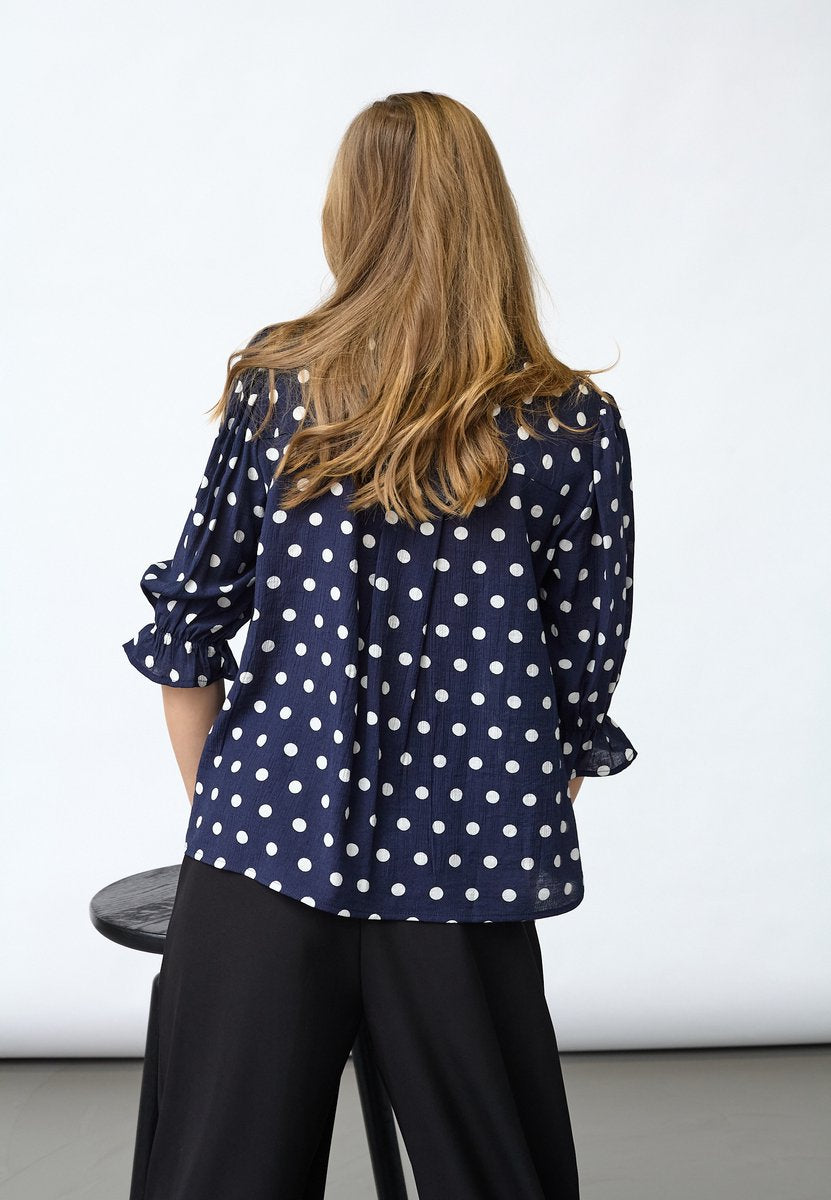 Sisters Point blauw polka dot stippen blouse model Venny navy