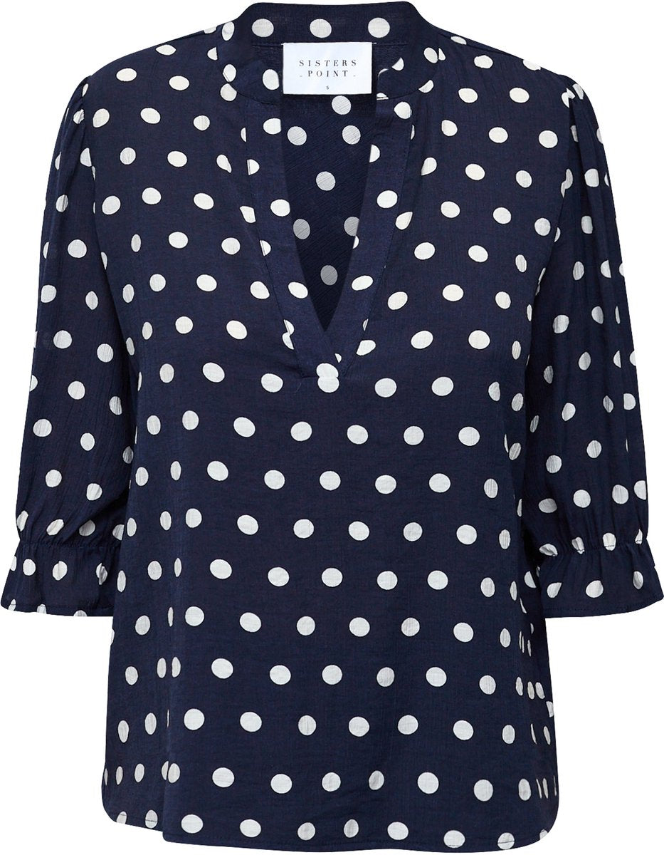Sisters Point blauw polka dot stippen blouse model Venny navy