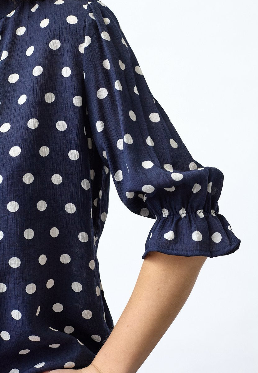 Sisters Point blauw polka dot stippen blouse model Venny navy