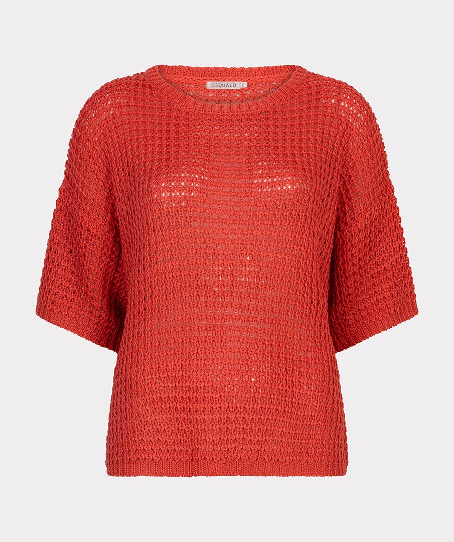 Esqualo trui korte mouw rood gehaakt model Sweater Open Knit Chili red