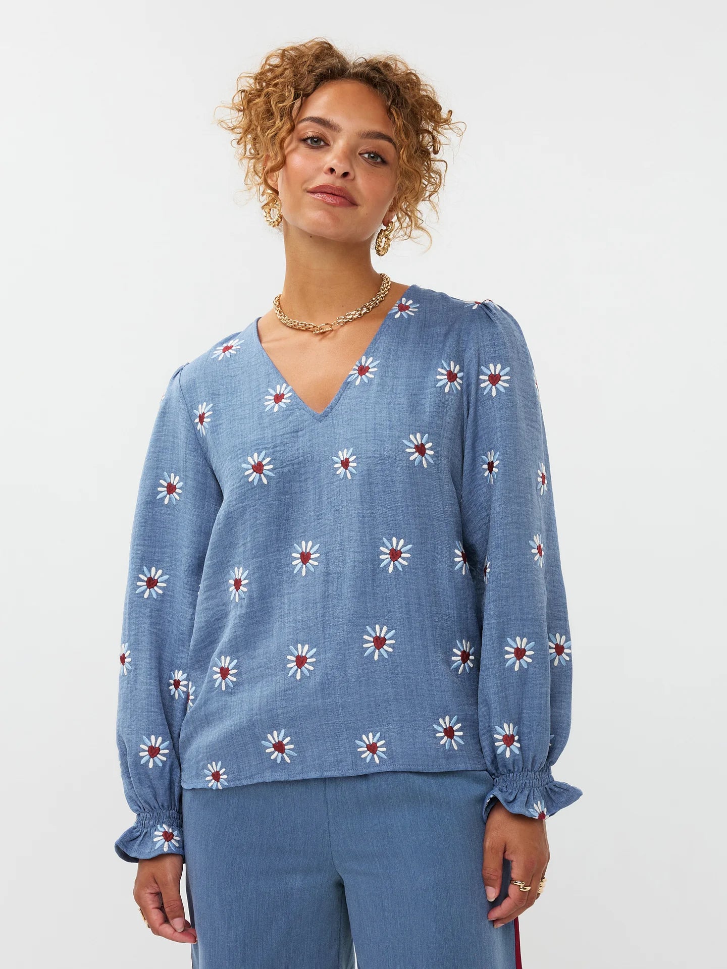 Ydence blouse blauw model Philou denim blue
