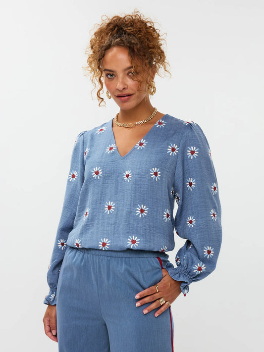 Ydence blouse blauw model Philou denim blue