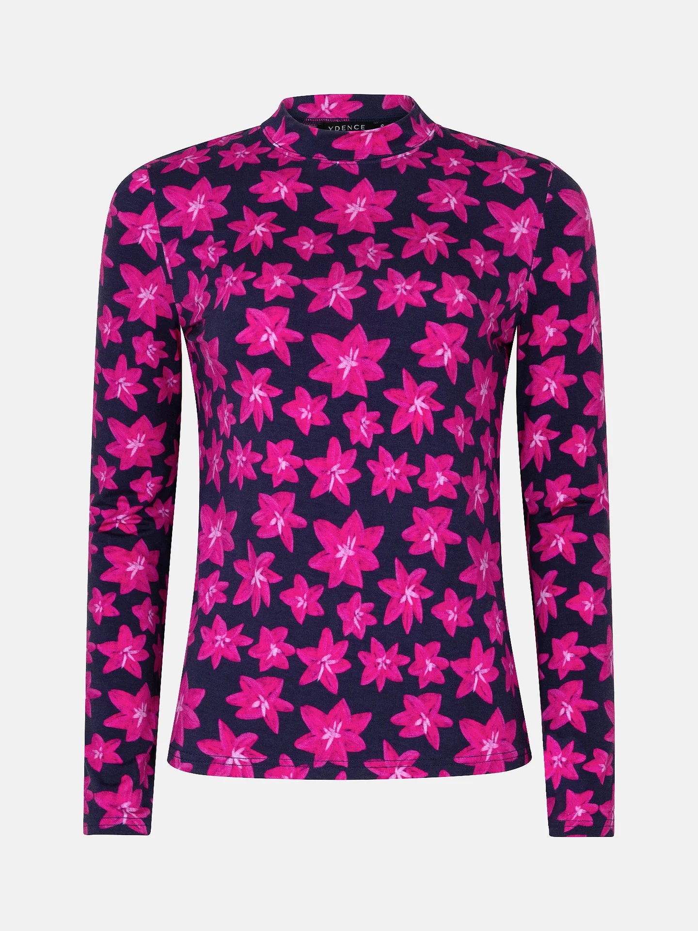Ydence col longsleeve donkerblauw met roze bloemen print model Top Vanya navy flower