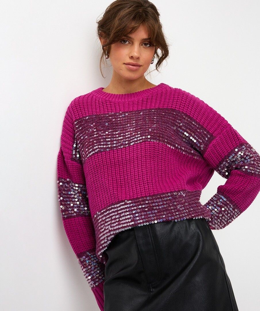 Esqualo paarse trui met strepen pailletten oversized stripes sweater maroon