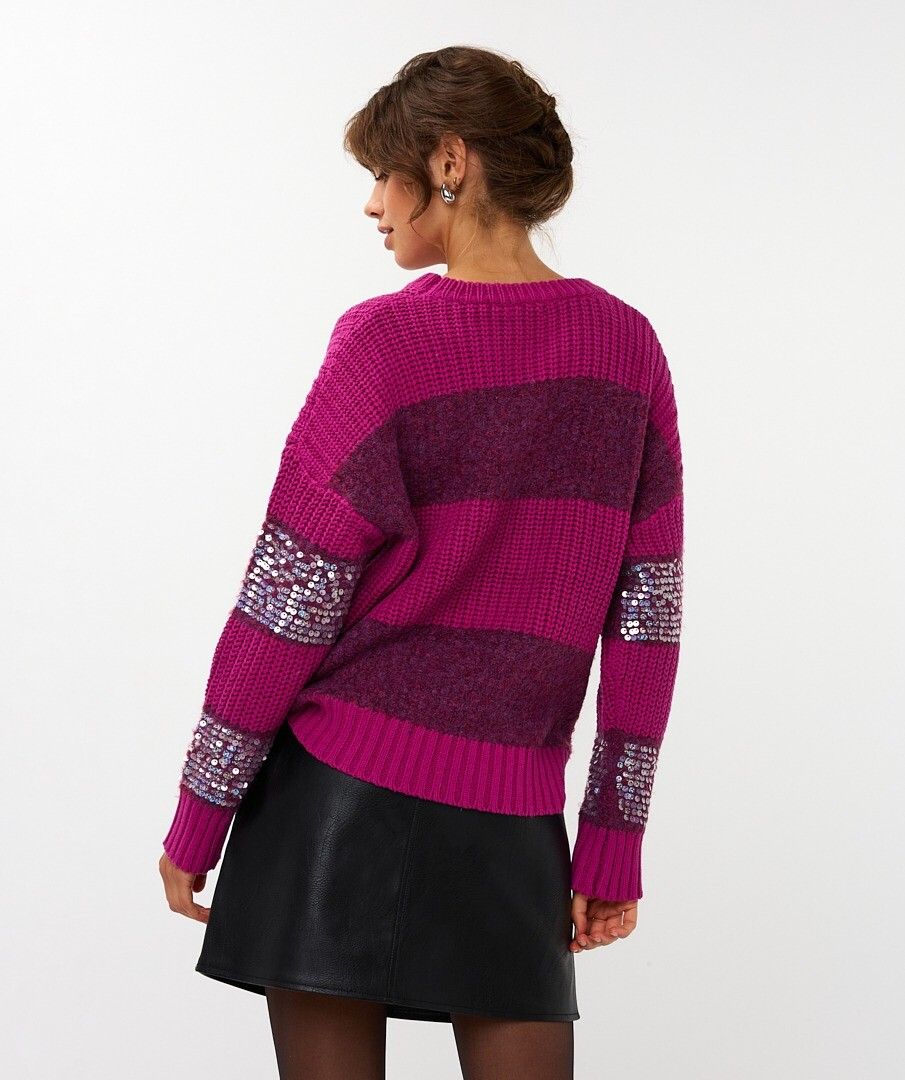 Esqualo paarse trui met strepen pailletten oversized stripes sweater maroon