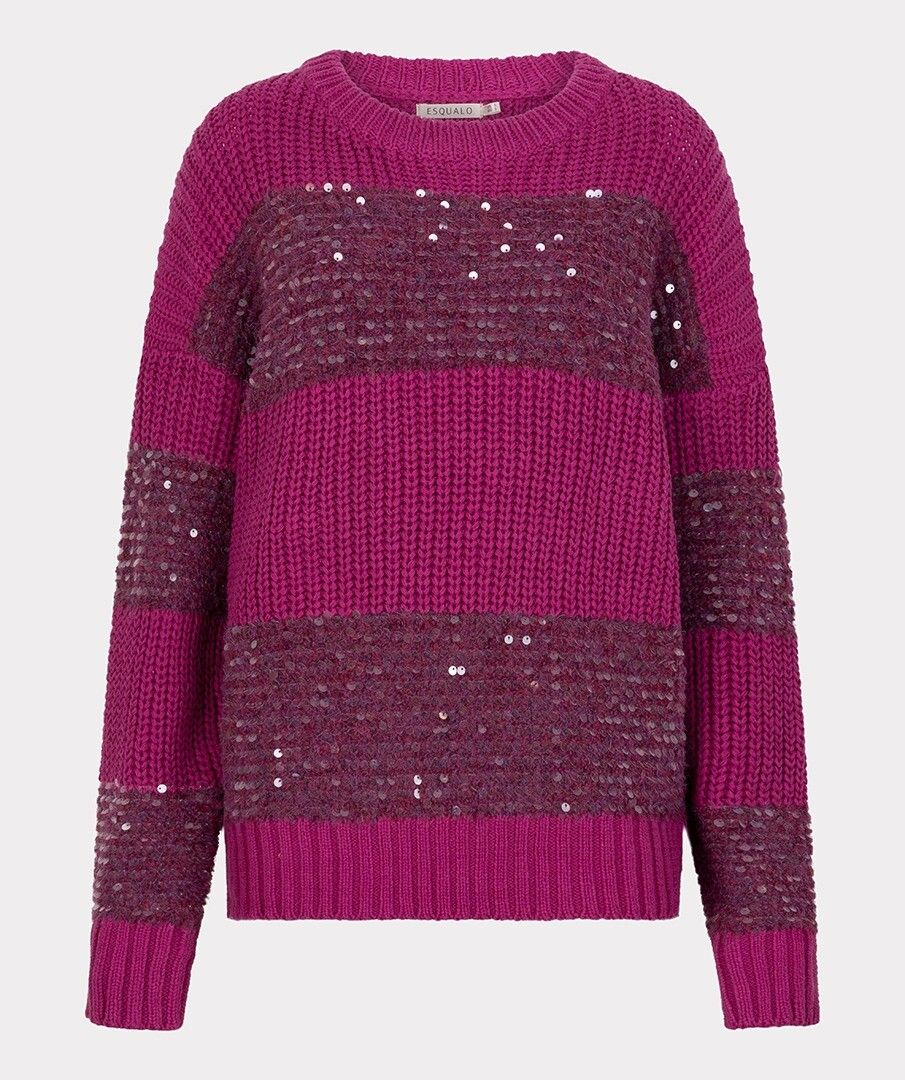 Esqualo paarse trui met strepen pailletten oversized stripes sweater maroon