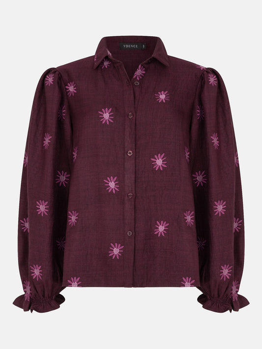 Ydence blouse bordeaux plum borduursel model Jasmijn top