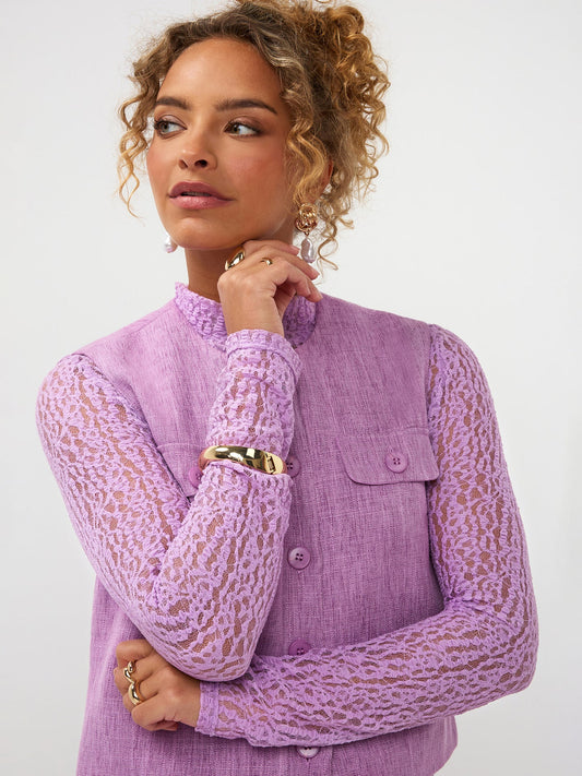 Ydence gilet boucle paars lila model Amanda purple melange