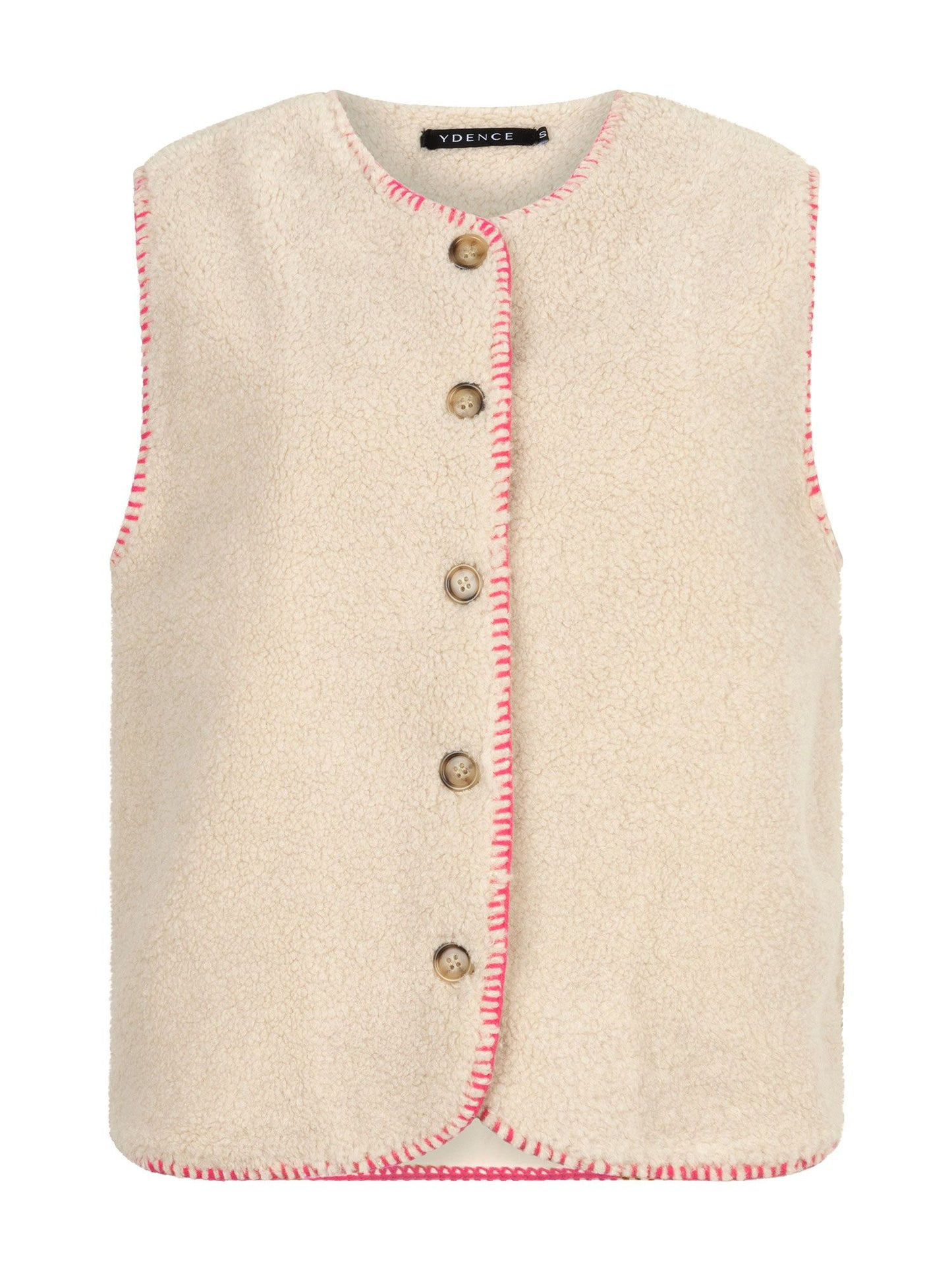 Ydence gilet offwhite teddy met roze detail model Evelynn