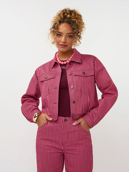 Ydence jasje gestreept roze bordeaux model Jacket Kalina coral pink burgundy