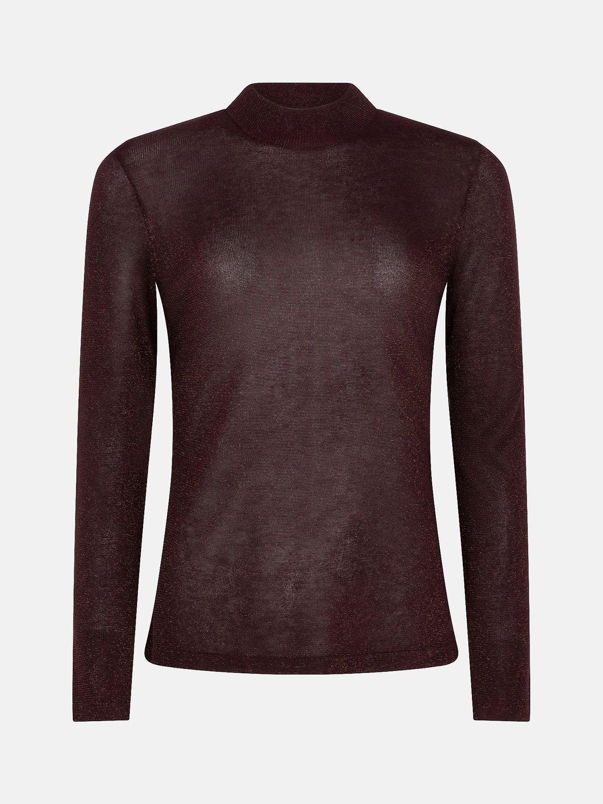 Ydence fijn gebreid licht doorschijnend met glitter bordeaux paars model Knitted Lotte top Plum