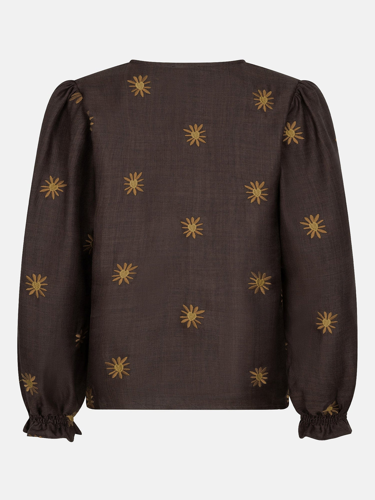Ydence blouse bruin met olijf borduursel model Philou top Dark Brown