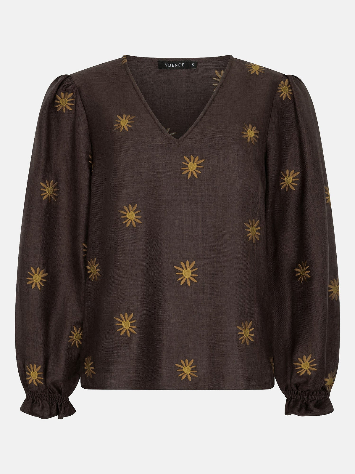Ydence blouse bruin met olijf borduursel model Philou top Dark Brown