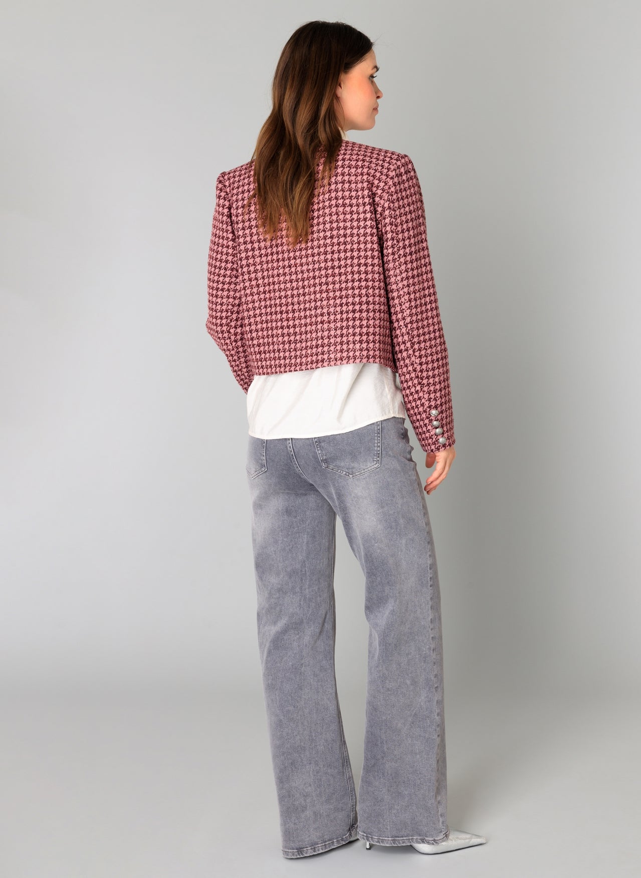 Yest blazer roze pied de poule met lurex model Blanid dark rose