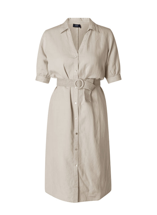 Yest jurk linnen viscose zandkleur recht model Zendaya essential 5306