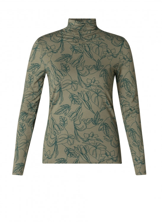 Yest colletje longsleeve grijs met groene print model Olamide greyed army dark pine