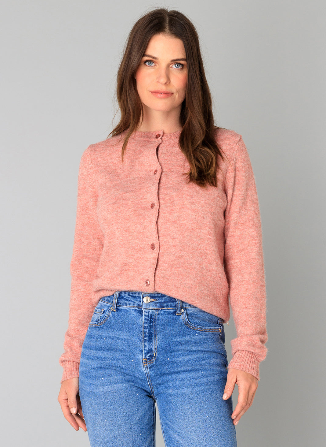Yest vest roze cardigan model Naomi essential dark rose melange