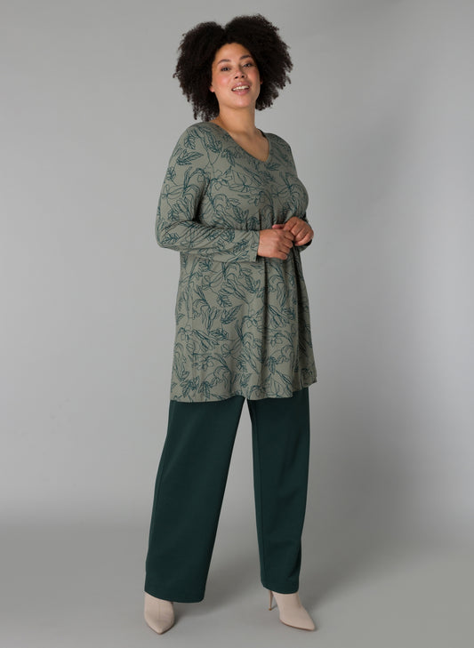 Yesta tuniek grijs met groene print model Ankaria Essential grey army dark pin