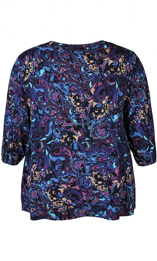 Zhenzi shirt blouse blauw paarse print model Adel