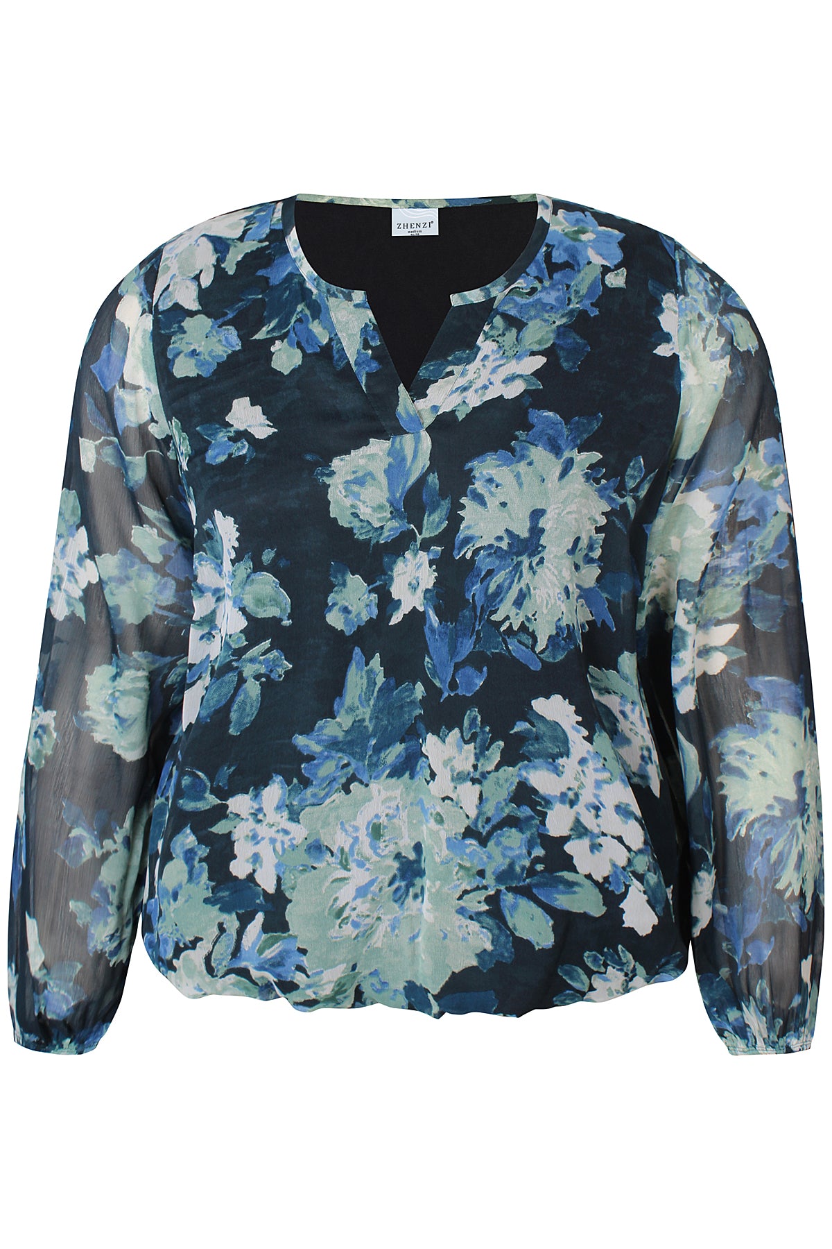 Zhenzi blouse groen blauwe print teal model Toya 1119
