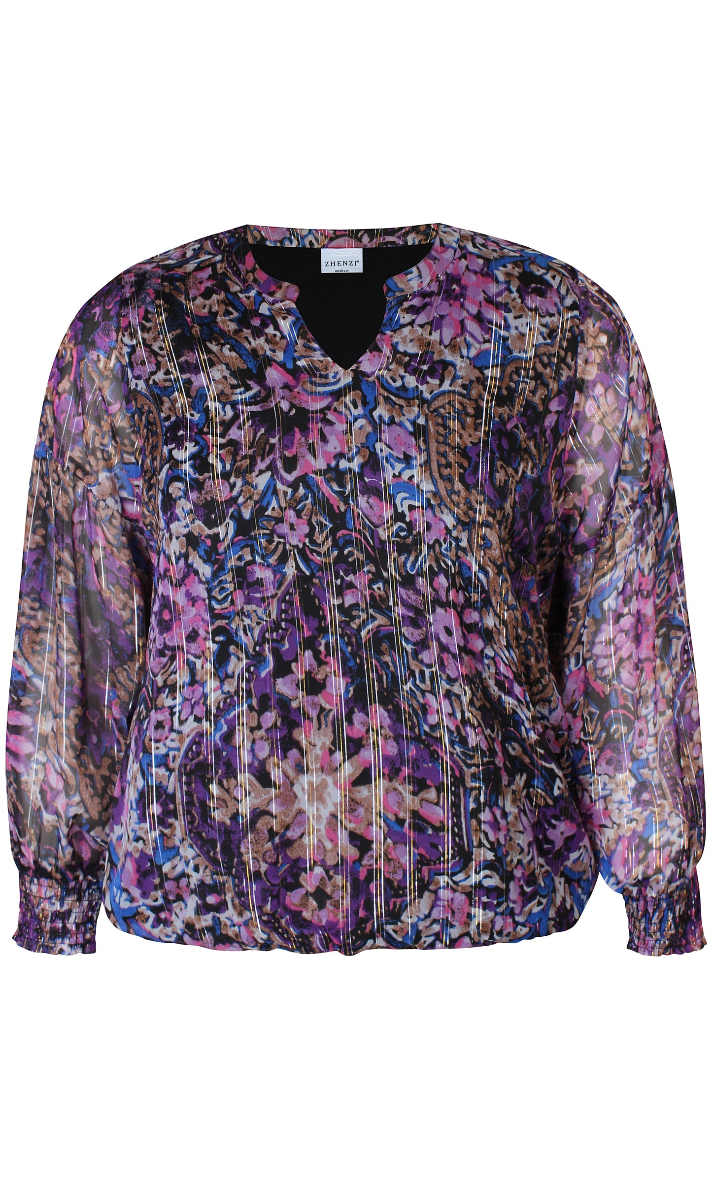 Zhenzi blouse blouson paars zwart roze blauw met lurex model Dido 200552