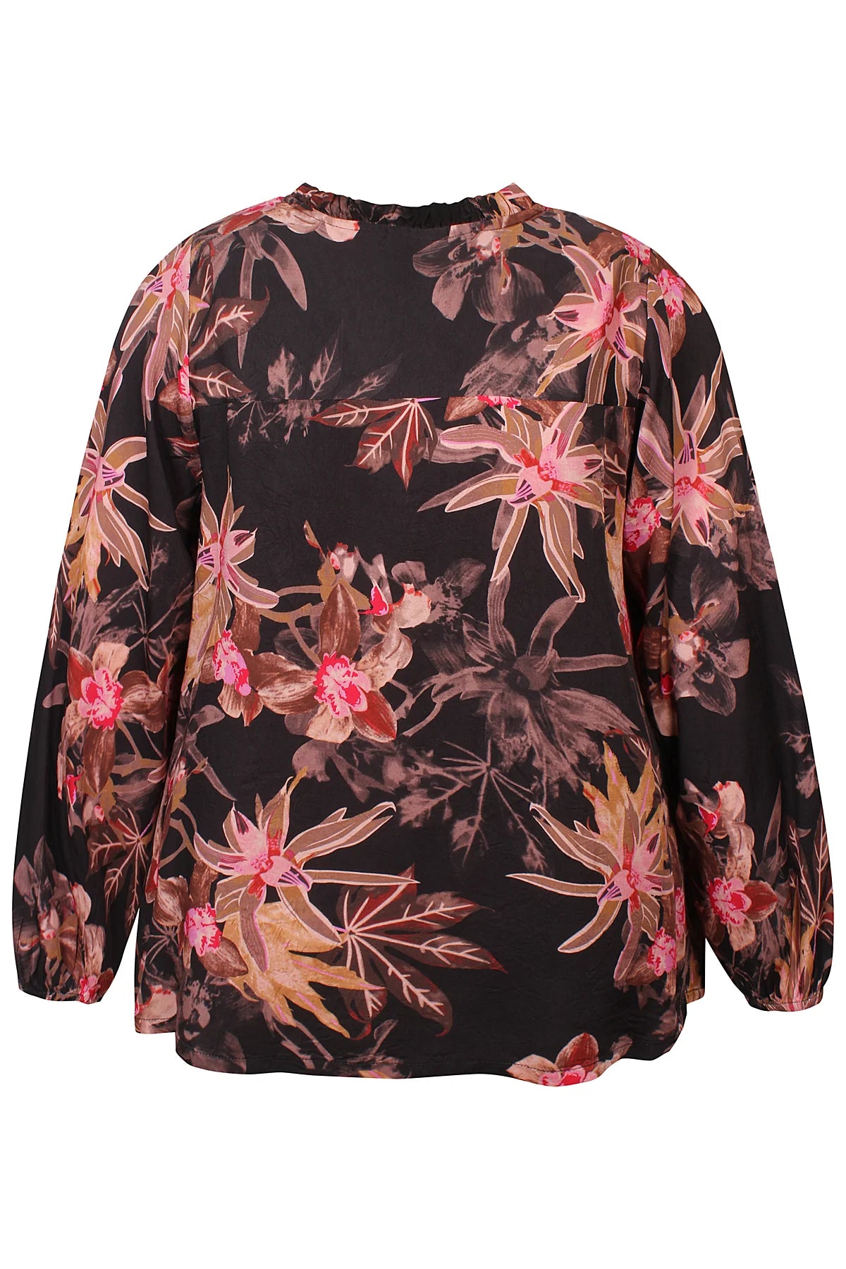 Zhenzi blouse zwart met bruin roze bloemen print model Loren 201540