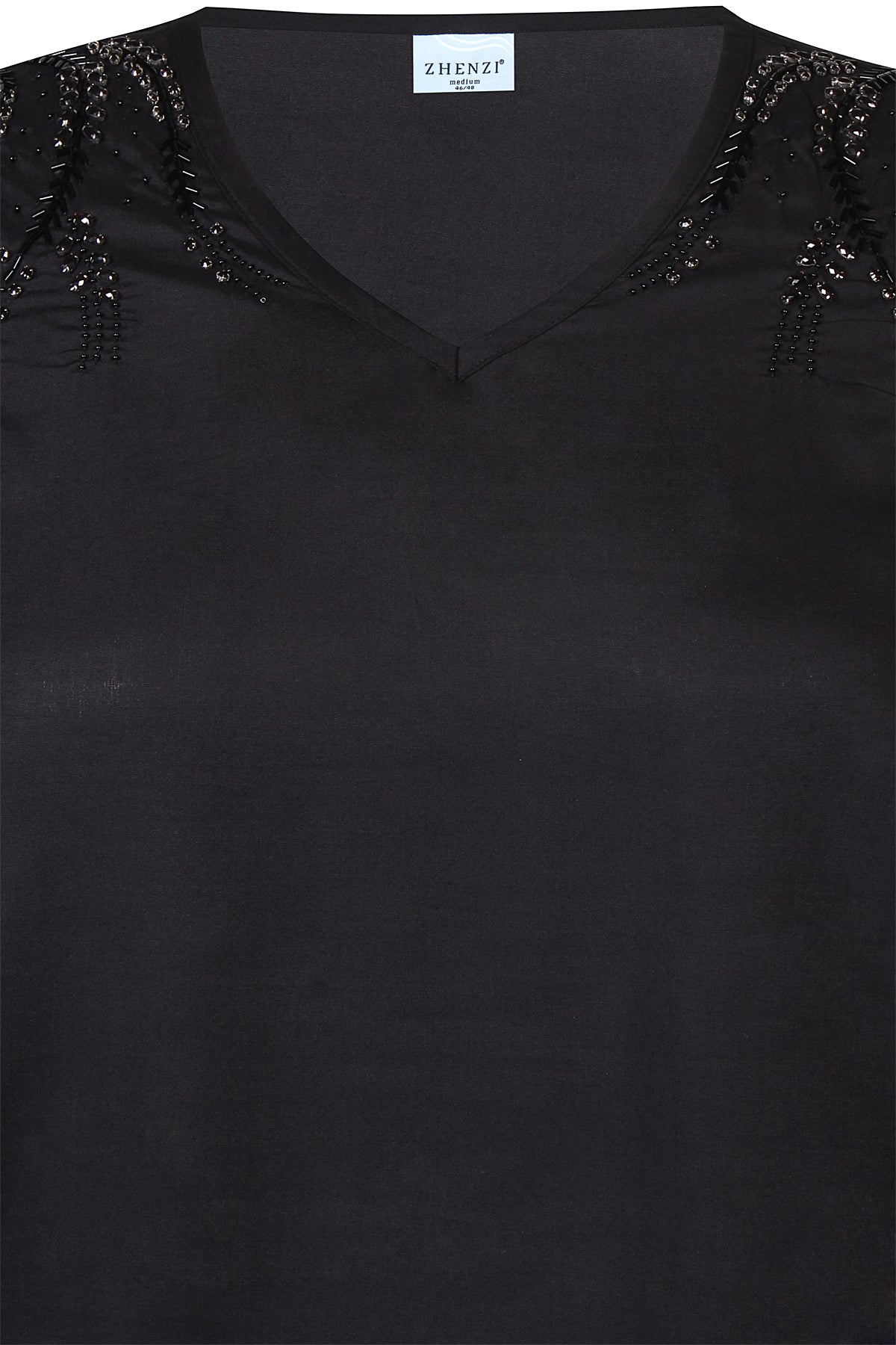 Zhenzi blouse zwart met kraaltjes detail mode Vada driekwart mouw