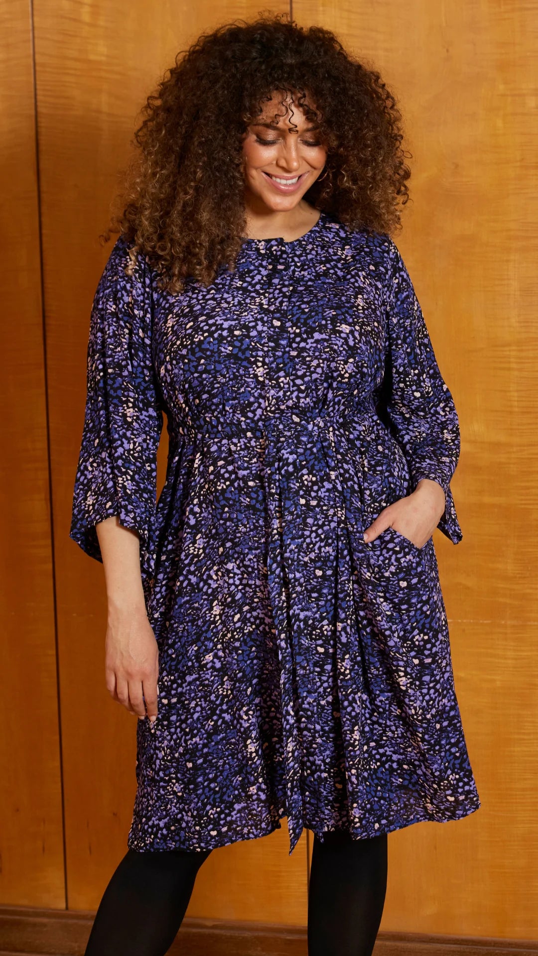 Zhenzi jurk blauw paarse print model Eula 652