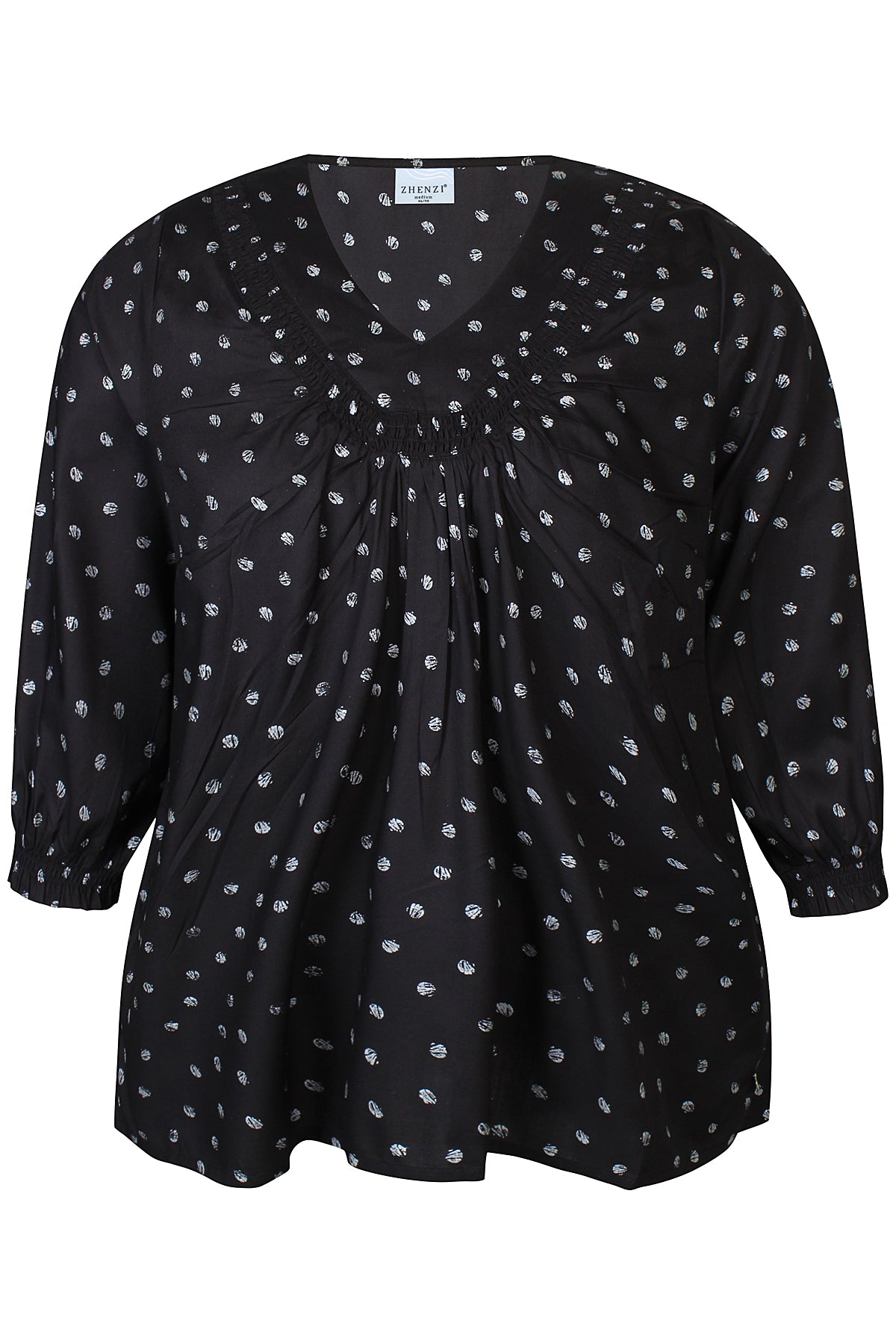 Zhenzi shirt zwart met metallic stip driekwart mouw model Vela 1128