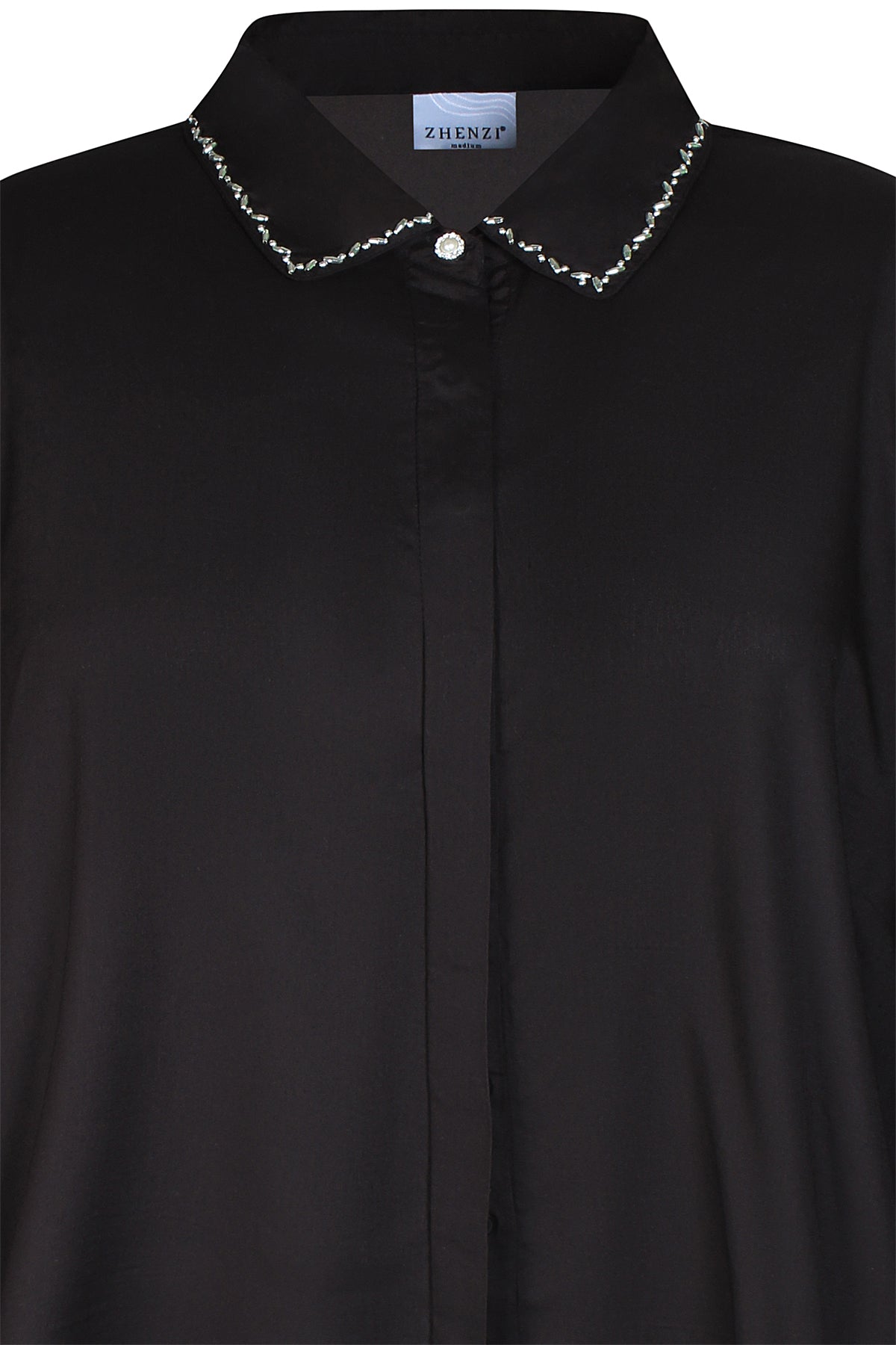 Zhenzi blouse zwart met kraaltjes op kraag model Vicy 201133
